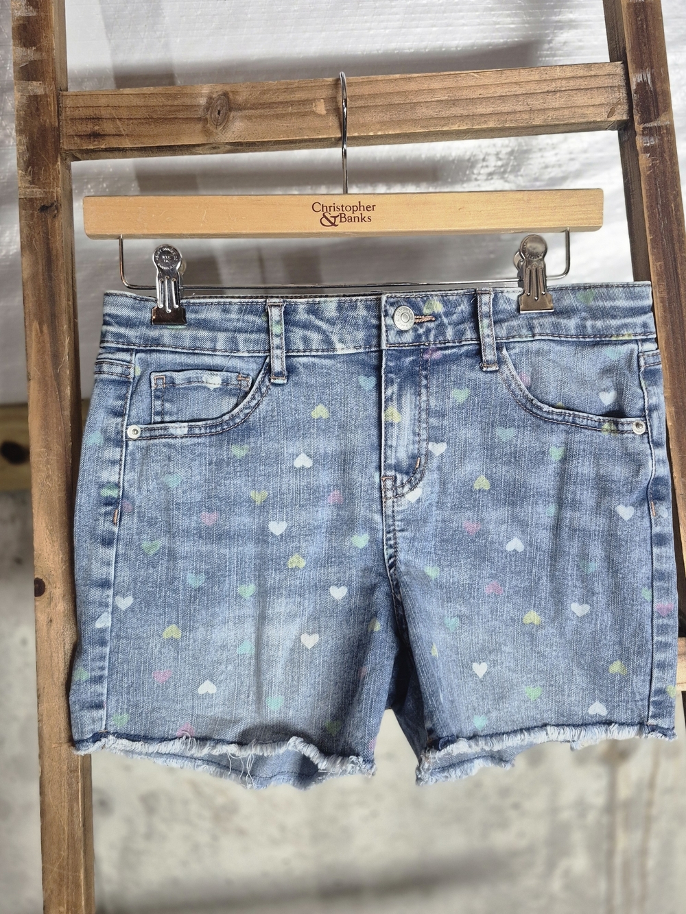 Cat & Jack Light Blue Denim Shorts with Pastel Hearts